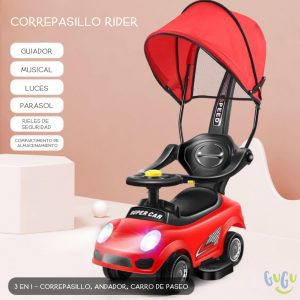 CARRO CORREPASILLO SUPERCAR 120 CON PARASOL LUCES MUSICAL V-CAR002